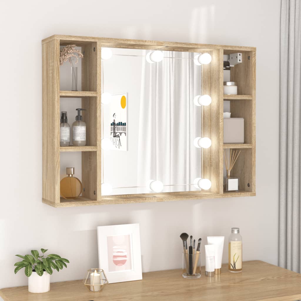 Spiegelkast met LED-verlichting 76x15x55 cm sonoma eikenkleur is nu te koop bij PeponiXL, paradijselijk wonen!