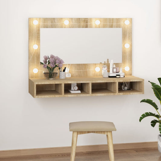 Spiegelkast met LED-verlichting 90x31,5x62 cm sonoma eikenkleur is nu te koop bij PeponiXL, paradijselijk wonen!