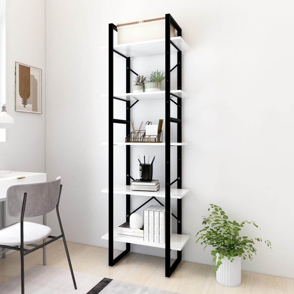 Boekenkast met 5 schappen 60x30x175 cm bewerkt hout wit is nu te koop bij PeponiXL, paradijselijk wonen!