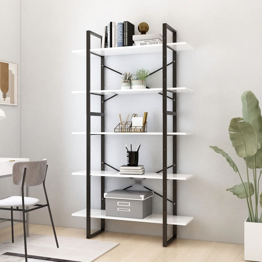 Boekenkast met 5 schappen 100x30x175 cm bewerkt hout wit is nu te koop bij PeponiXL, paradijselijk wonen!