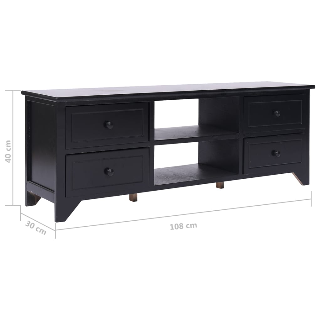 Tv-meubel 108x30x40 cm massief paulowniahout zwart is nu te koop bij PeponiXL, paradijselijk wonen!