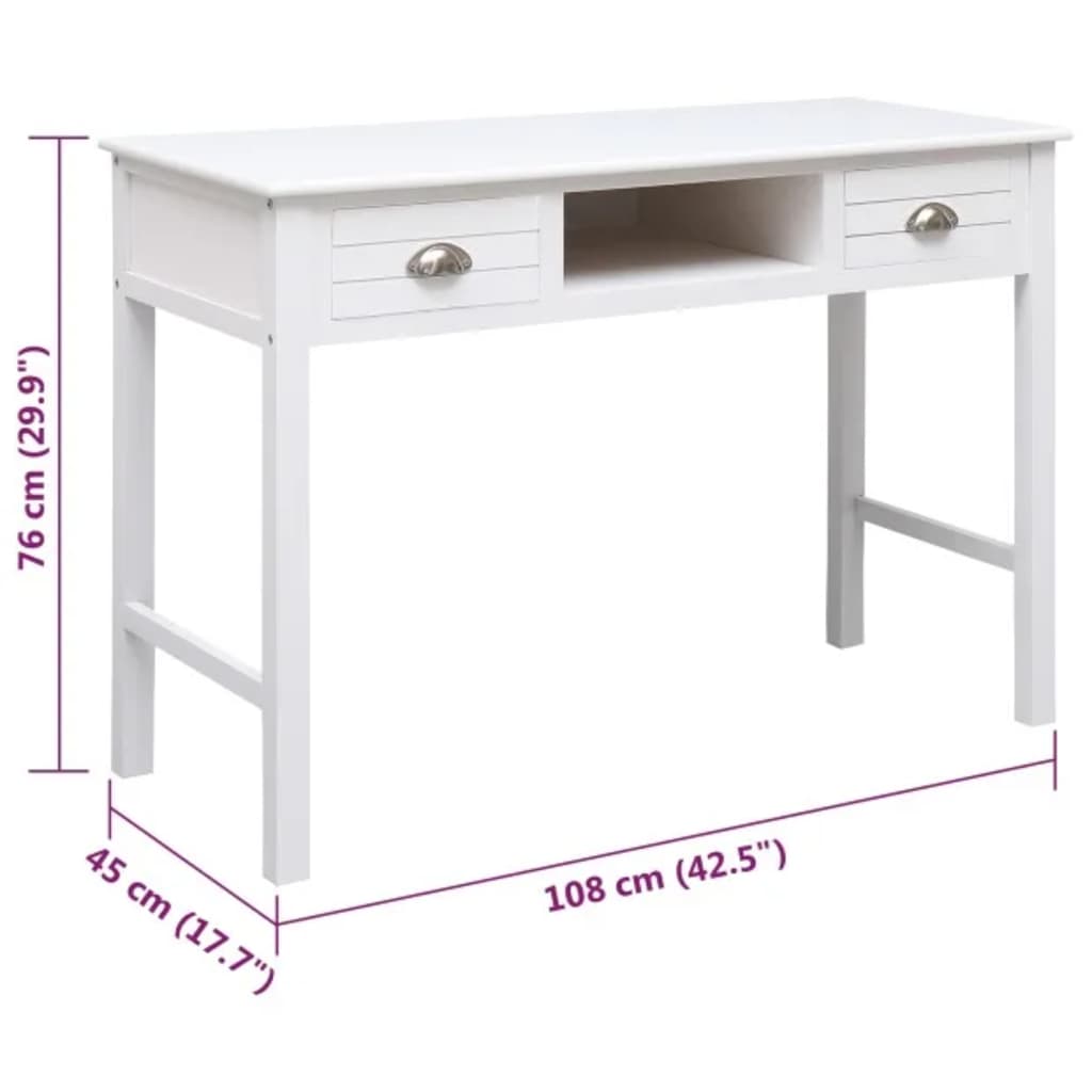 Bureau 108x45x76 cm massief paulowniahout wit is nu te koop bij PeponiXL, paradijselijk wonen!