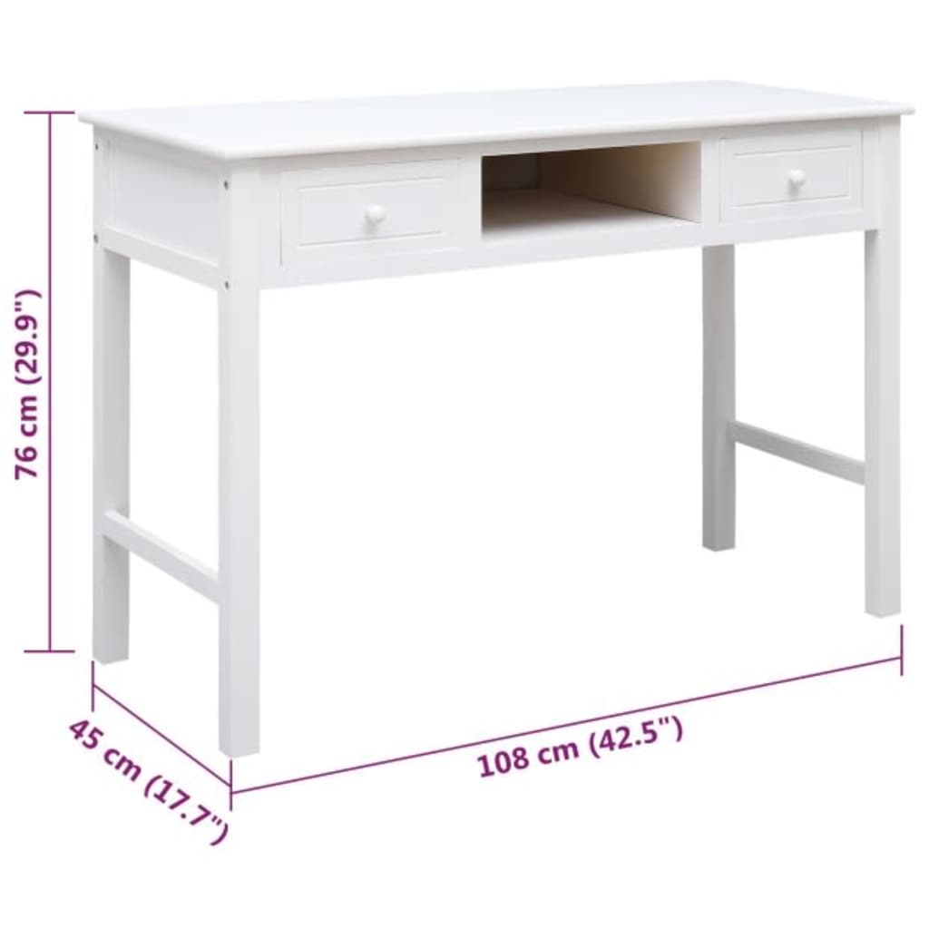 Bureau 108x45x76 cm massief paulowniahout wit is nu te koop bij PeponiXL, paradijselijk wonen!