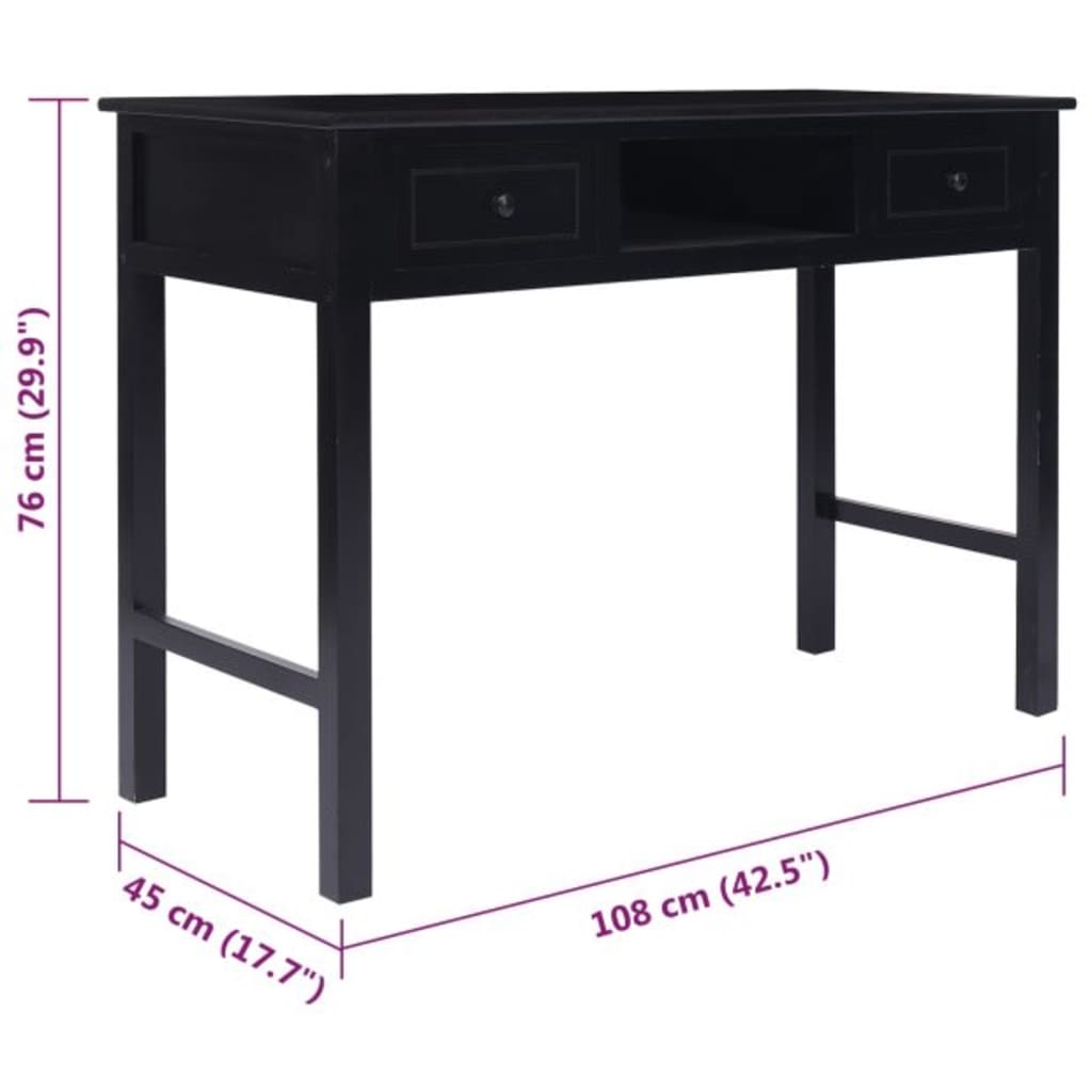 Bureau 108x45x76 cm massief paulowniahout zwart is nu te koop bij PeponiXL, paradijselijk wonen!