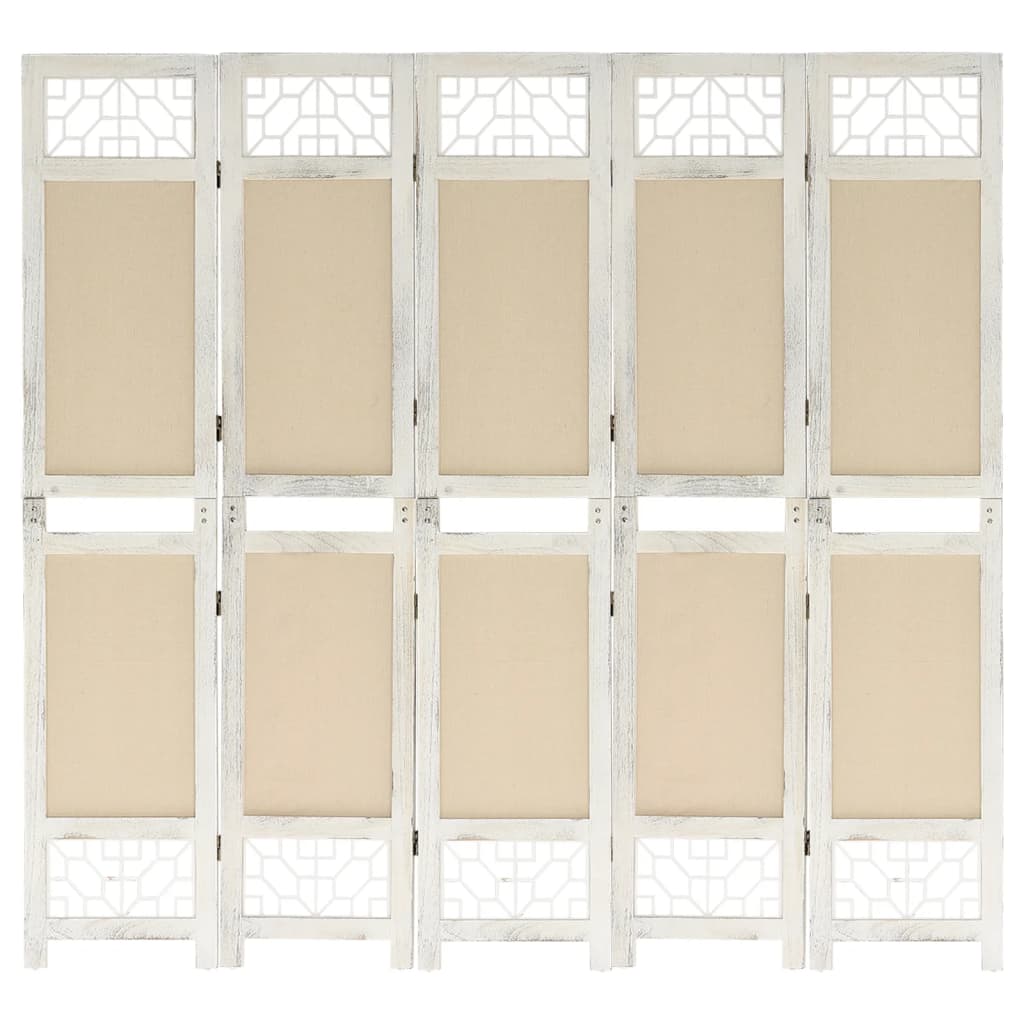 Kamerscherm met 5 panelen 175x165 cm stof crèmekleurig is nu te koop bij PeponiXL, paradijselijk wonen!