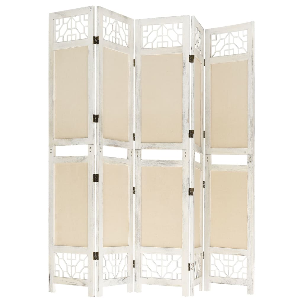 Kamerscherm met 5 panelen 175x165 cm stof crèmekleurig is nu te koop bij PeponiXL, paradijselijk wonen!