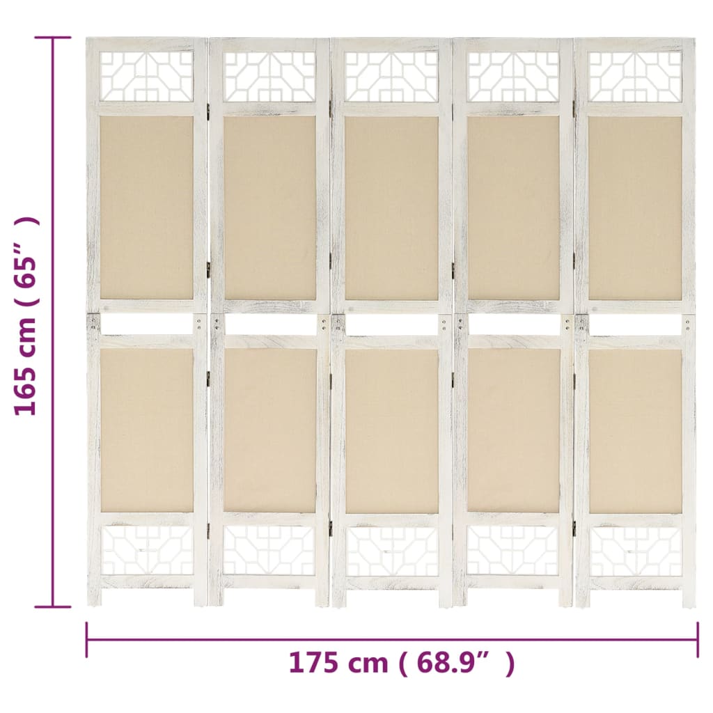 Kamerscherm met 5 panelen 175x165 cm stof crèmekleurig is nu te koop bij PeponiXL, paradijselijk wonen!