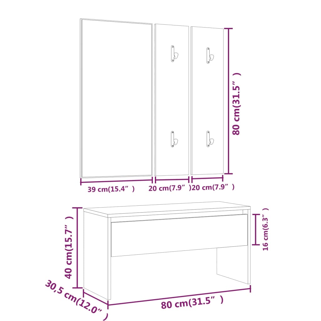 Garderobe set bewerkt hout betongrijs is nu te koop bij PeponiXL, paradijselijk wonen!