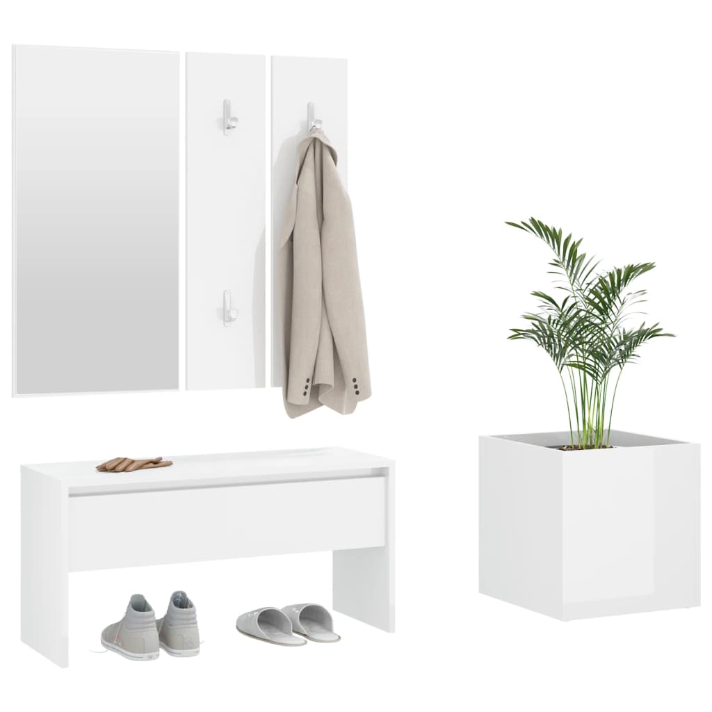 Garderobe set bewerkt hout hoogglans wit is nu te koop bij PeponiXL, paradijselijk wonen!