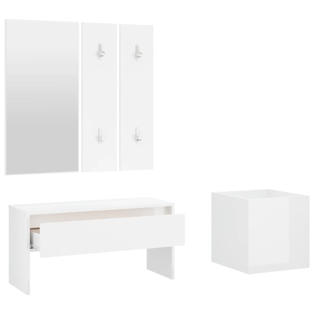 Garderobe set bewerkt hout hoogglans wit is nu te koop bij PeponiXL, paradijselijk wonen!