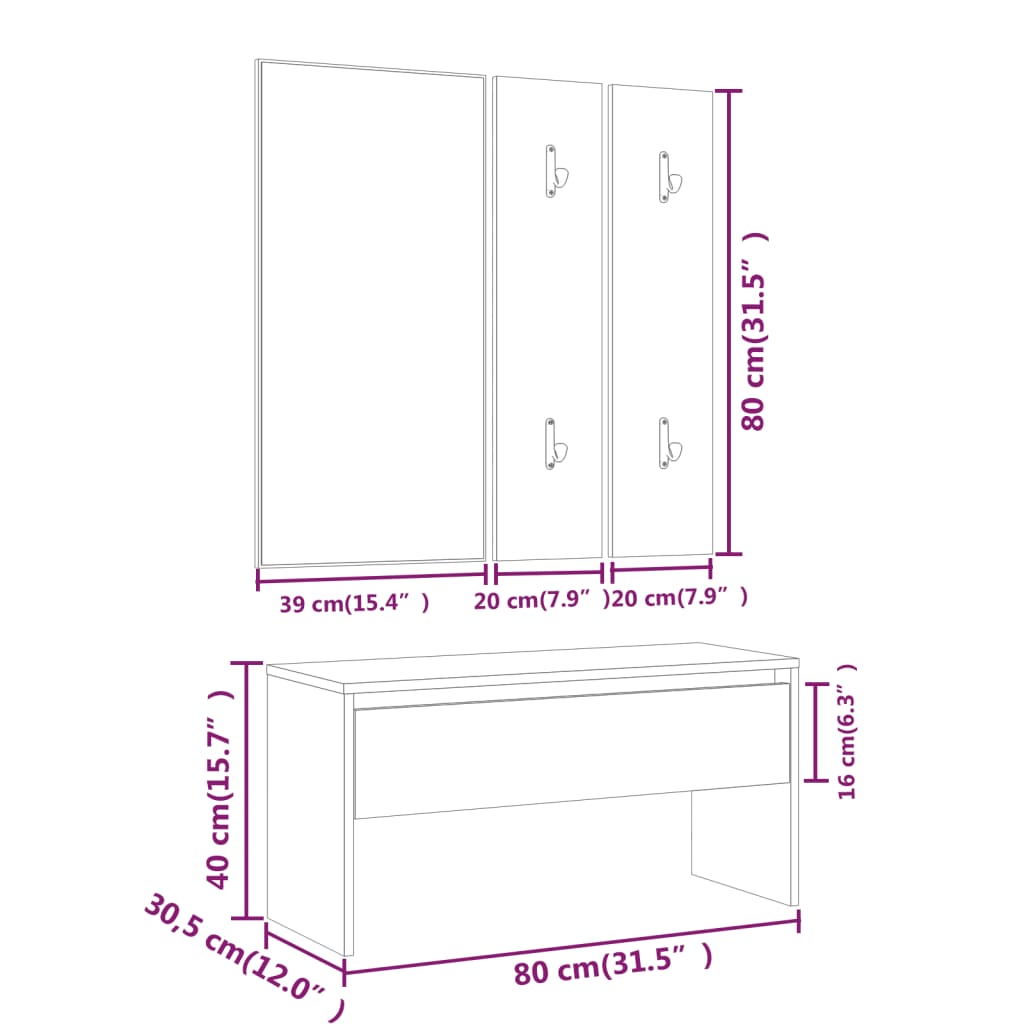 Garderobe set bewerkt hout hoogglans wit is nu te koop bij PeponiXL, paradijselijk wonen!