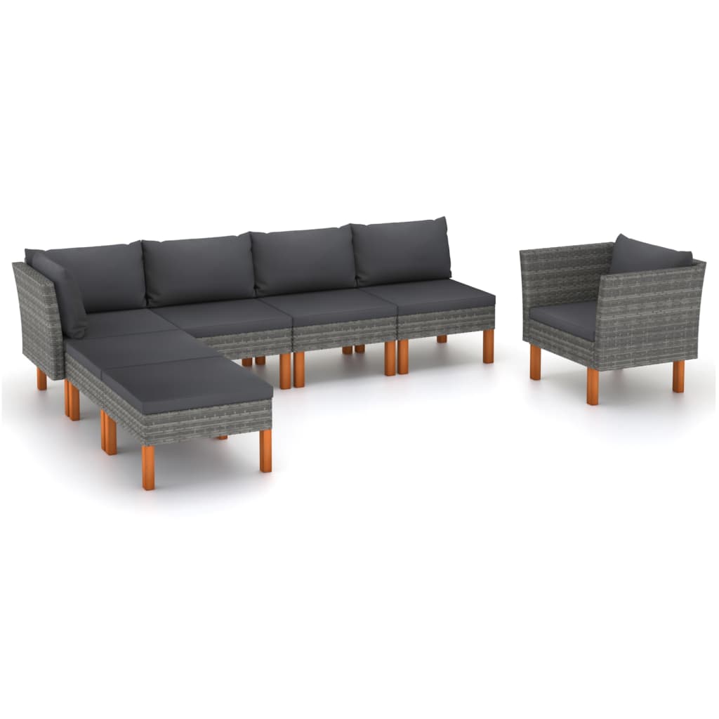 7-delige Loungeset poly rattan en eucalyptushout grijs is nu te koop bij PeponiXL, paradijselijk wonen!
