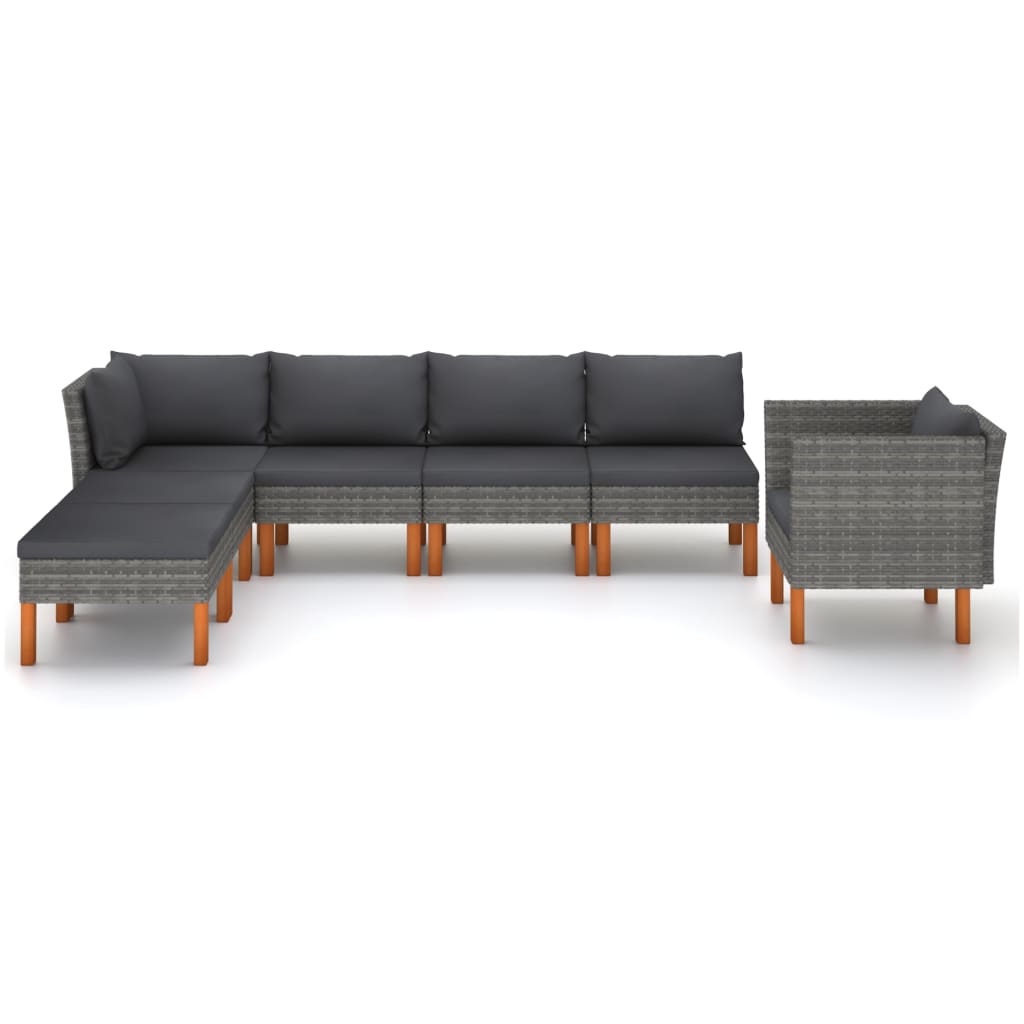 7-delige Loungeset poly rattan en eucalyptushout grijs is nu te koop bij PeponiXL, paradijselijk wonen!