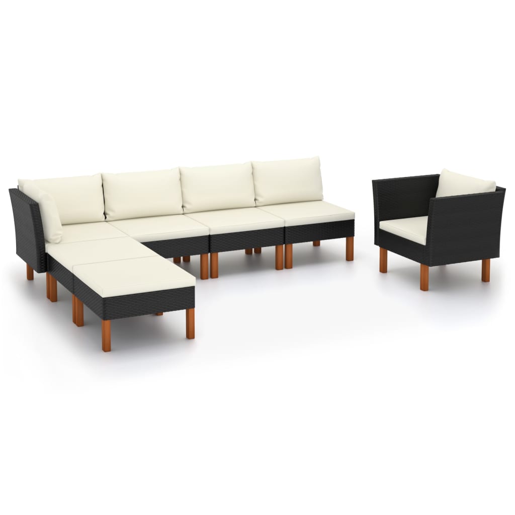 7-delige Loungeset poly rattan en eucalyptushout zwart is nu te koop bij PeponiXL, paradijselijk wonen!