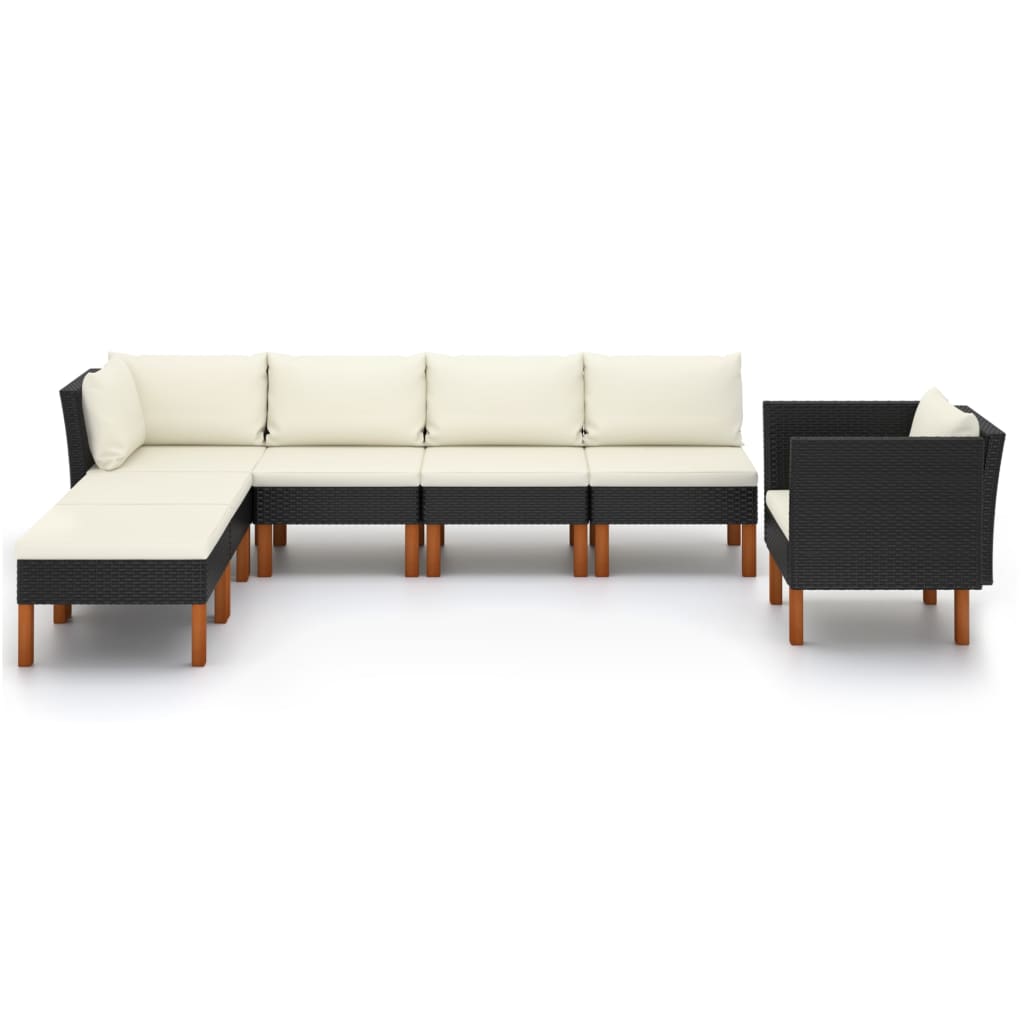 7-delige Loungeset poly rattan en eucalyptushout zwart is nu te koop bij PeponiXL, paradijselijk wonen!