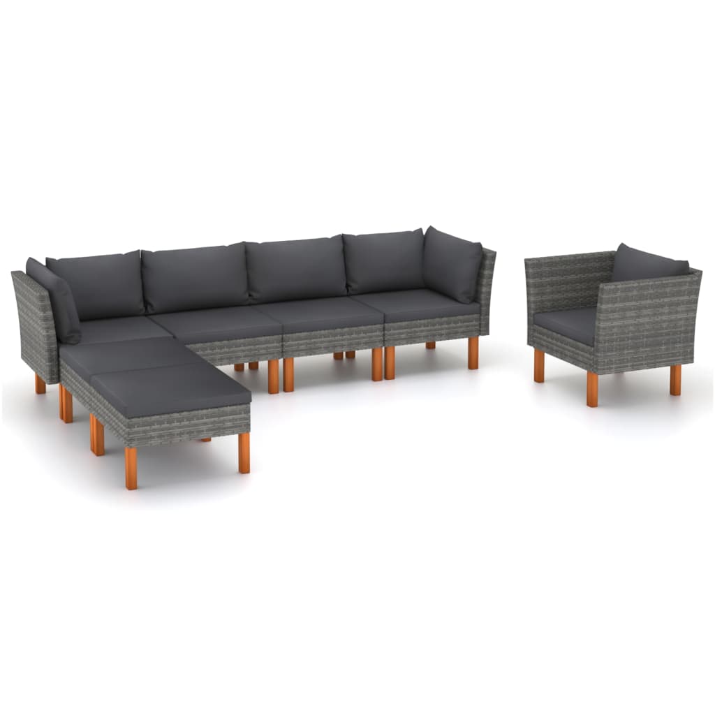 7-delige Loungeset poly rattan en eucalyptushout grijs is nu te koop bij PeponiXL, paradijselijk wonen!
