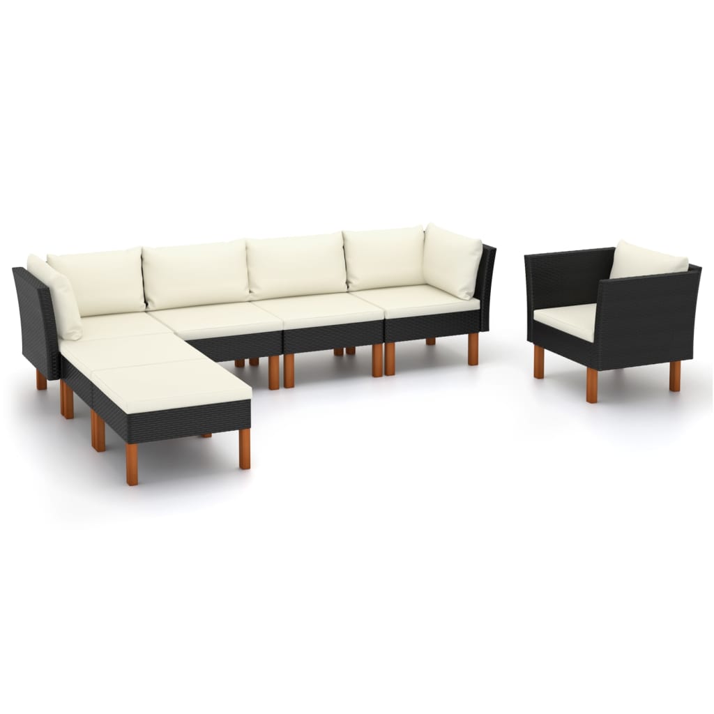 7-delige Loungeset poly rattan en eucalyptushout zwart is nu te koop bij PeponiXL, paradijselijk wonen!