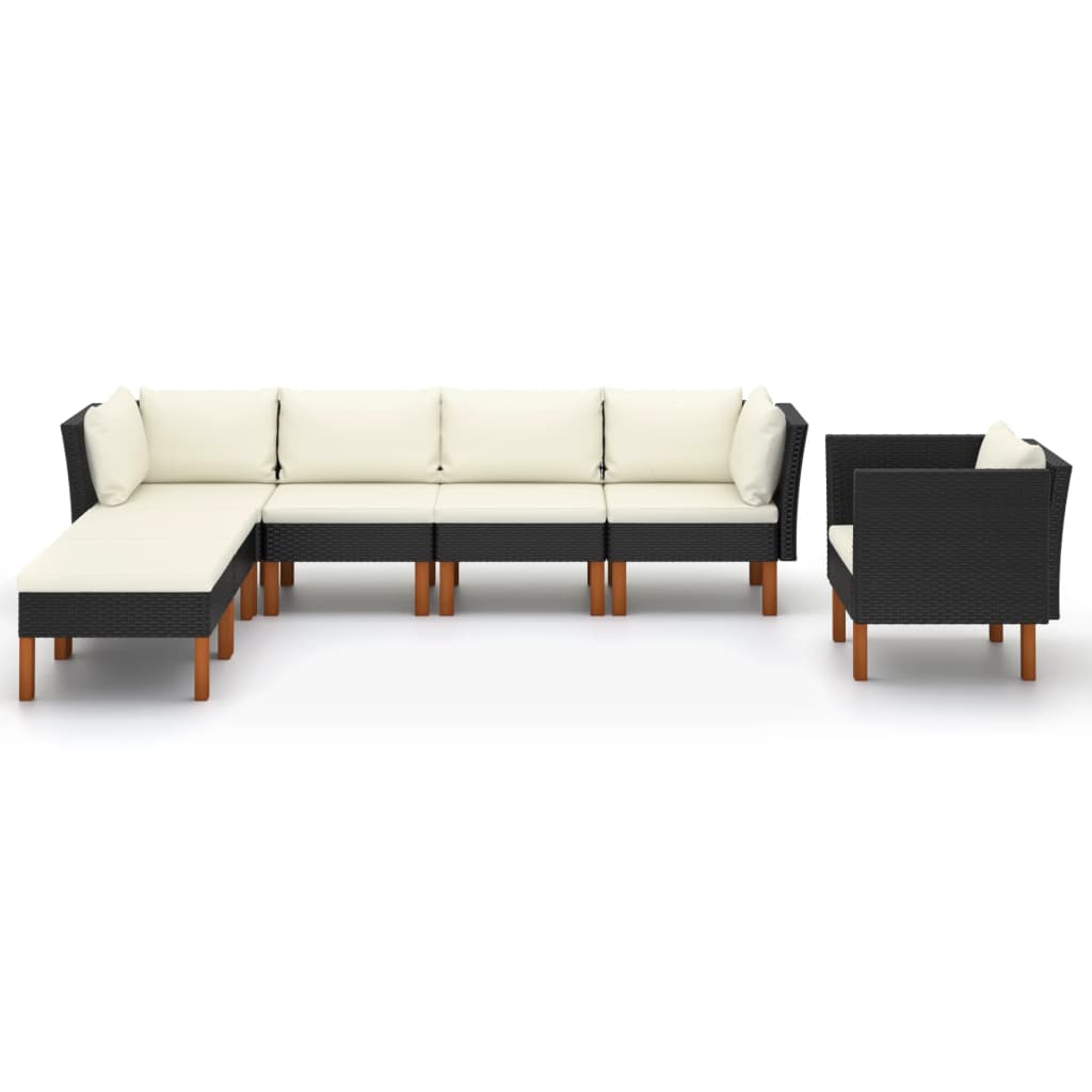 7-delige Loungeset poly rattan en eucalyptushout zwart is nu te koop bij PeponiXL, paradijselijk wonen!