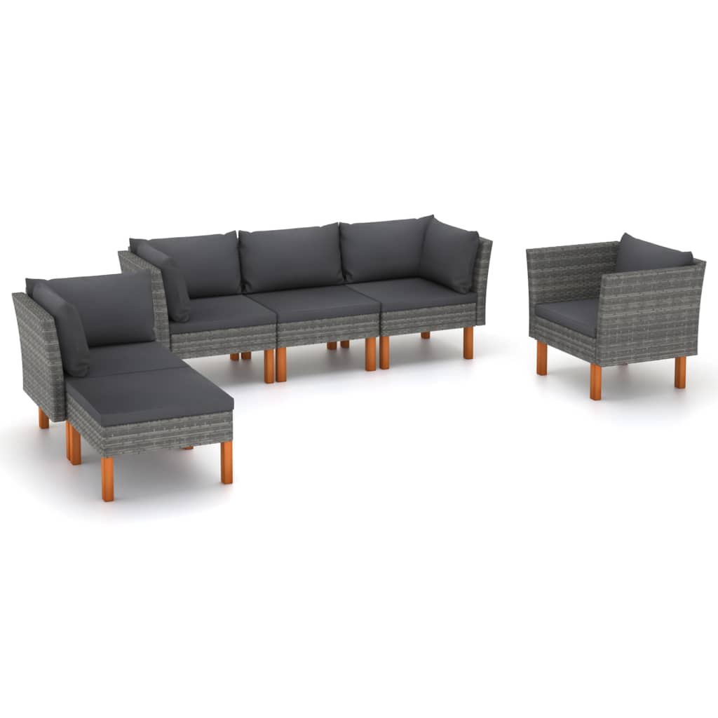6-delige Loungeset poly rattan en eucalyptushout grijs is nu te koop bij PeponiXL, paradijselijk wonen!