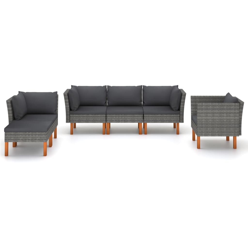 6-delige Loungeset poly rattan en eucalyptushout grijs is nu te koop bij PeponiXL, paradijselijk wonen!
