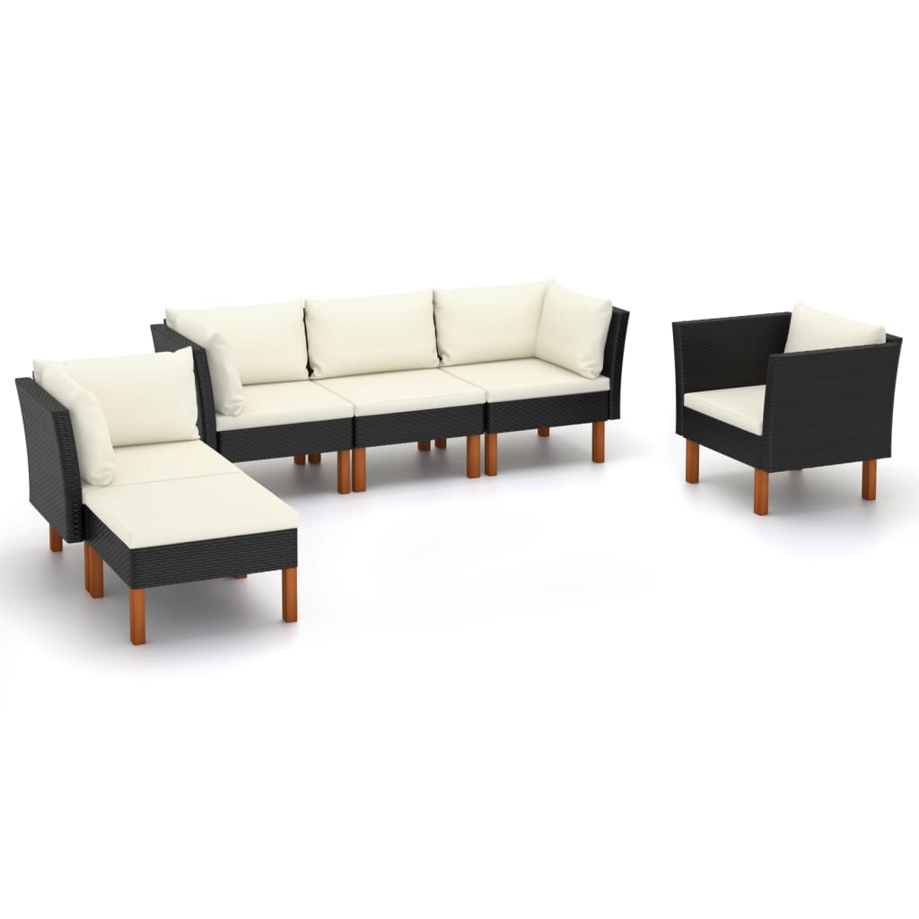 6-delige Loungeset poly rattan en eucalyptushout zwart is nu te koop bij PeponiXL, paradijselijk wonen!
