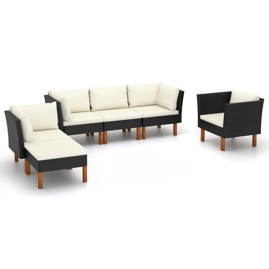 6-delige Loungeset poly rattan en eucalyptushout zwart is nu te koop bij PeponiXL, paradijselijk wonen!