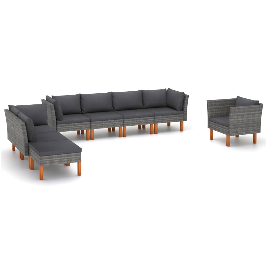 8-delige Loungeset poly rattan en eucalyptushout grijs is nu te koop bij PeponiXL, paradijselijk wonen!