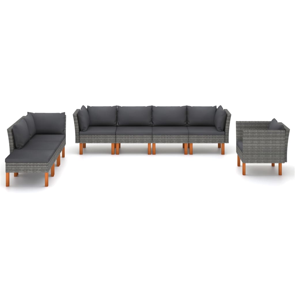 8-delige Loungeset poly rattan en eucalyptushout grijs is nu te koop bij PeponiXL, paradijselijk wonen!