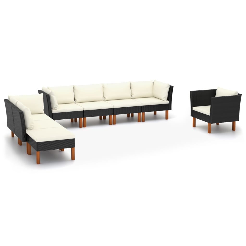 8-delige Loungeset poly rattan en eucalyptushout zwart is nu te koop bij PeponiXL, paradijselijk wonen!