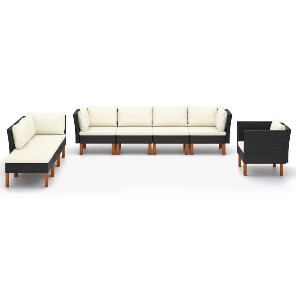 8-delige Loungeset poly rattan en eucalyptushout zwart is nu te koop bij PeponiXL, paradijselijk wonen!
