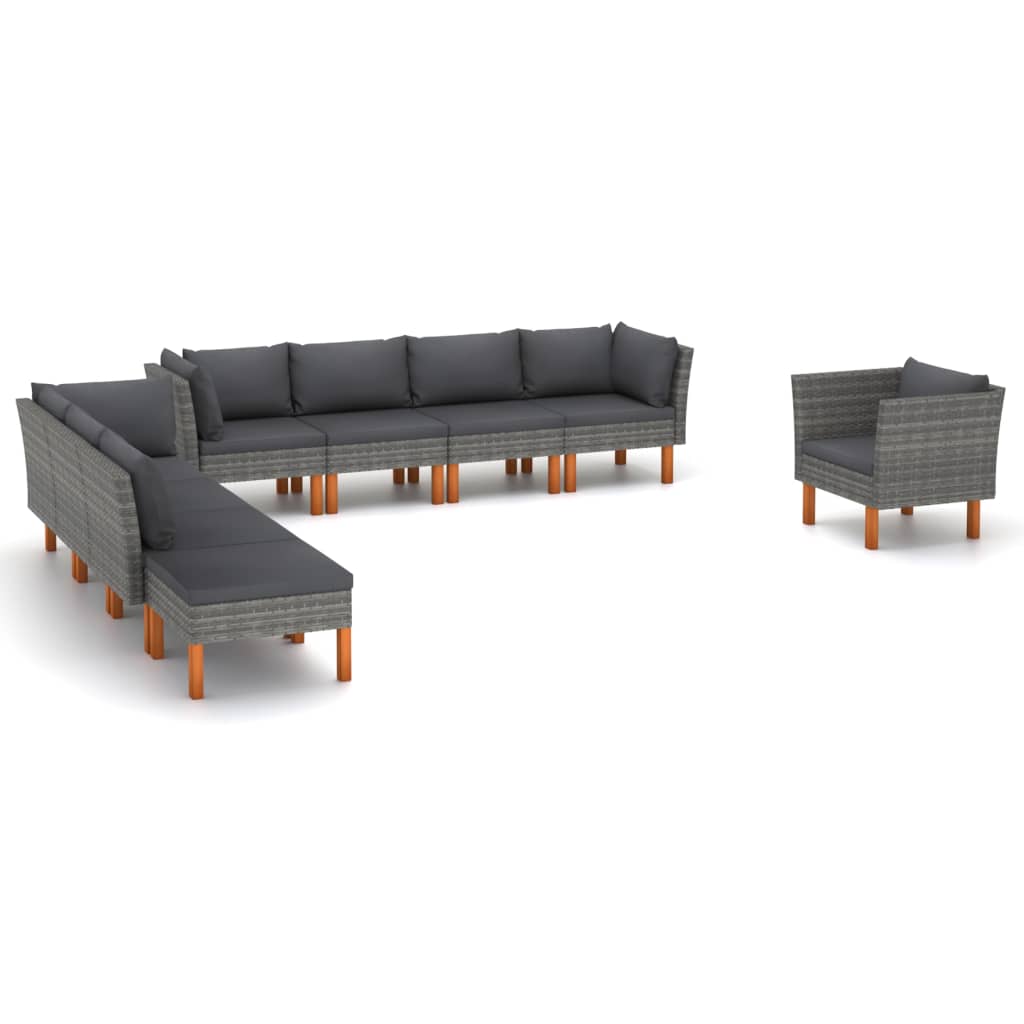 9-delige Loungeset poly rattan en eucalyptushout grijs is nu te koop bij PeponiXL, paradijselijk wonen!
