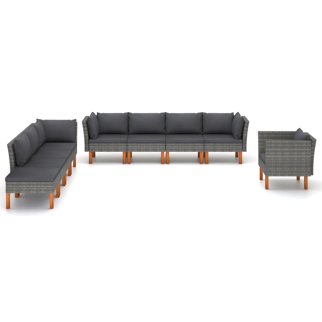 9-delige Loungeset poly rattan en eucalyptushout grijs is nu te koop bij PeponiXL, paradijselijk wonen!