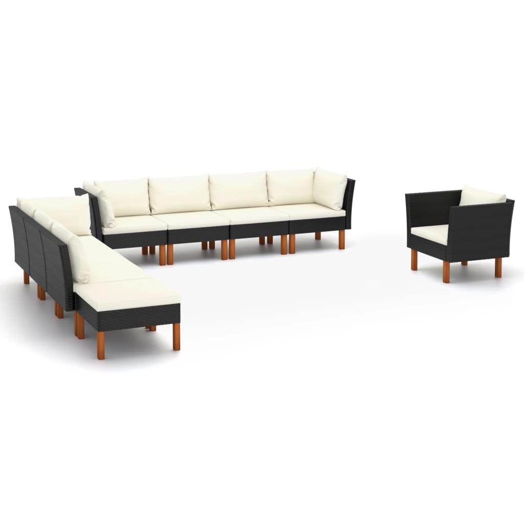 9-delige Loungeset poly rattan en eucalyptushout zwart is nu te koop bij PeponiXL, paradijselijk wonen!