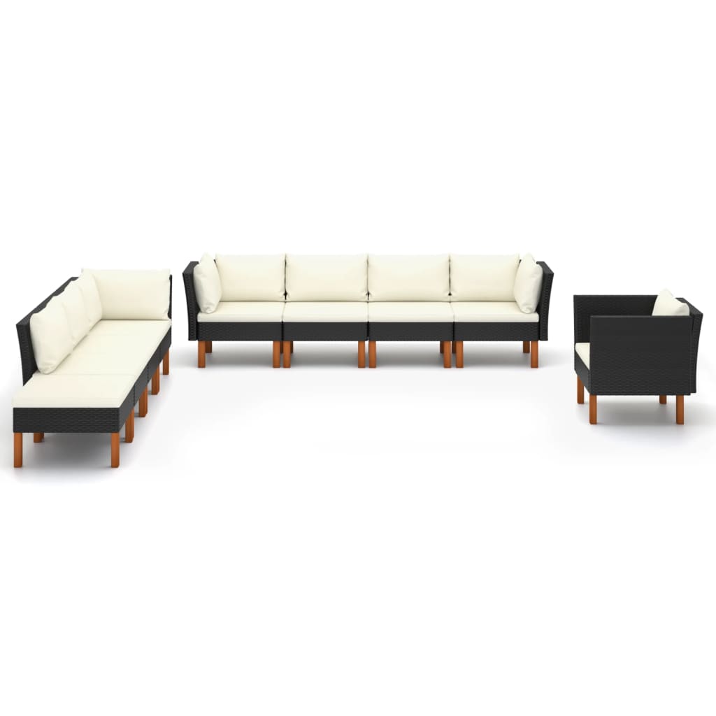 9-delige Loungeset poly rattan en eucalyptushout zwart is nu te koop bij PeponiXL, paradijselijk wonen!