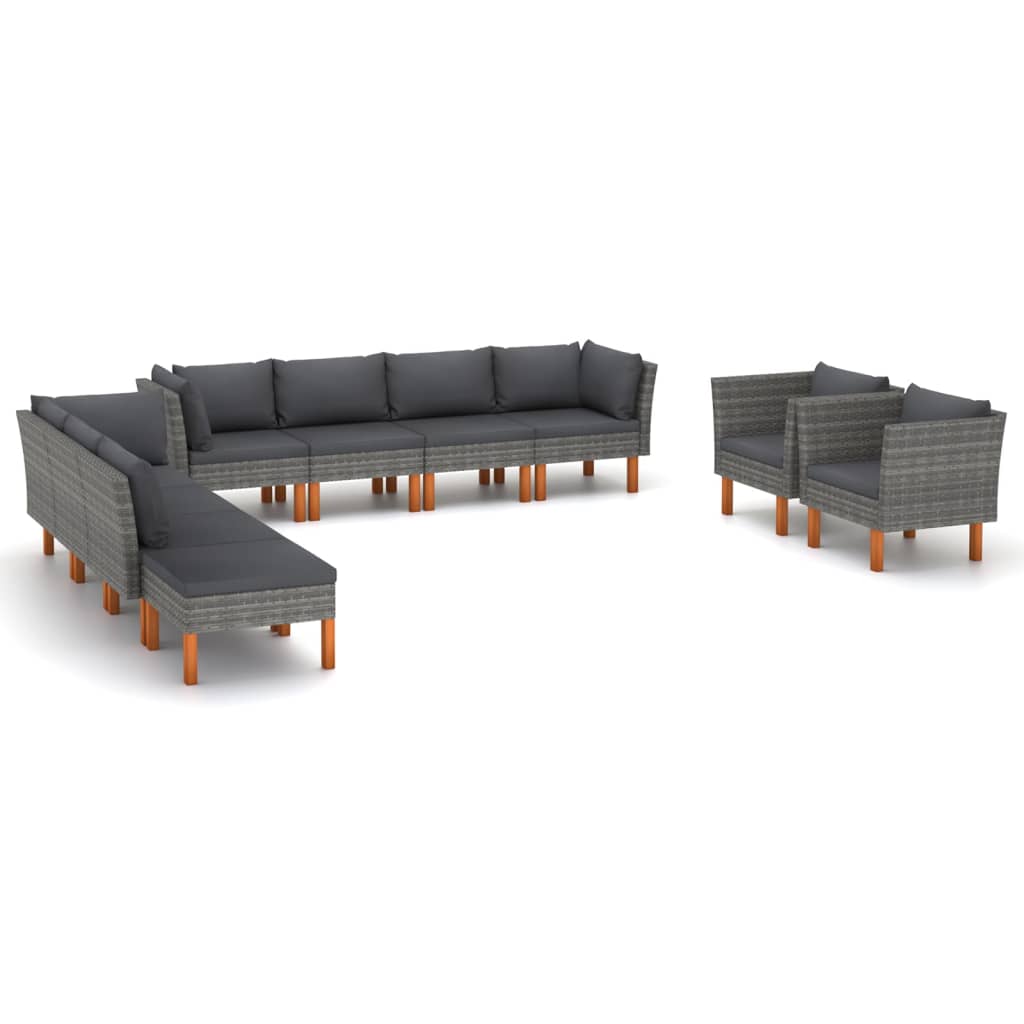 10-delige Loungeset poly rattan en eucalyptushout grijs is nu te koop bij PeponiXL, paradijselijk wonen!