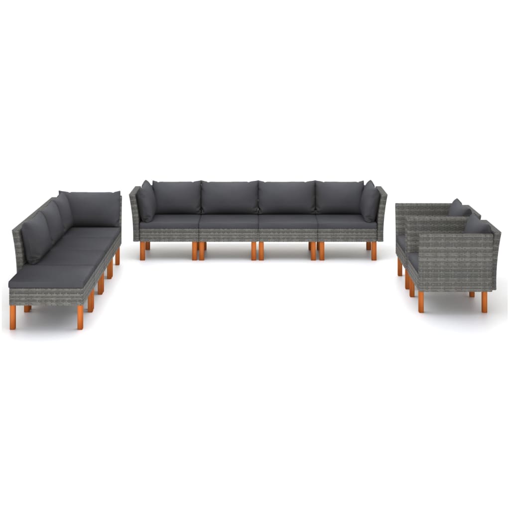 10-delige Loungeset poly rattan en eucalyptushout grijs is nu te koop bij PeponiXL, paradijselijk wonen!