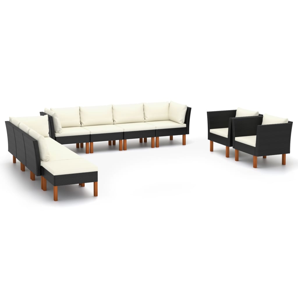 10-delige Loungeset poly rattan en eucalyptushout zwart is nu te koop bij PeponiXL, paradijselijk wonen!