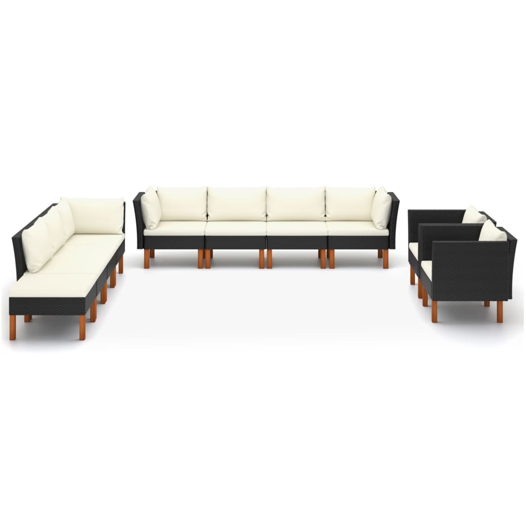 10-delige Loungeset poly rattan en eucalyptushout zwart is nu te koop bij PeponiXL, paradijselijk wonen!