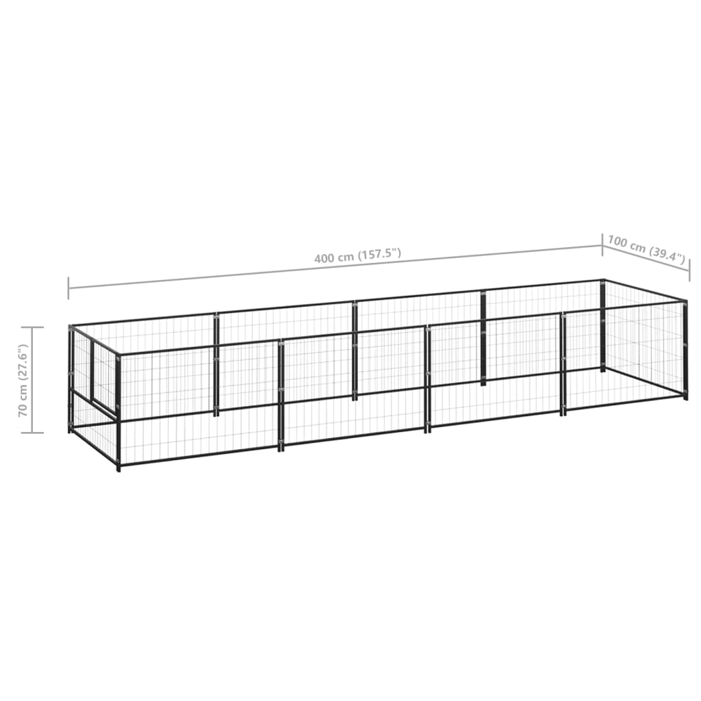 Hondenkennel 4 m² staal zwart is nu te koop bij PeponiXL, paradijselijk wonen!