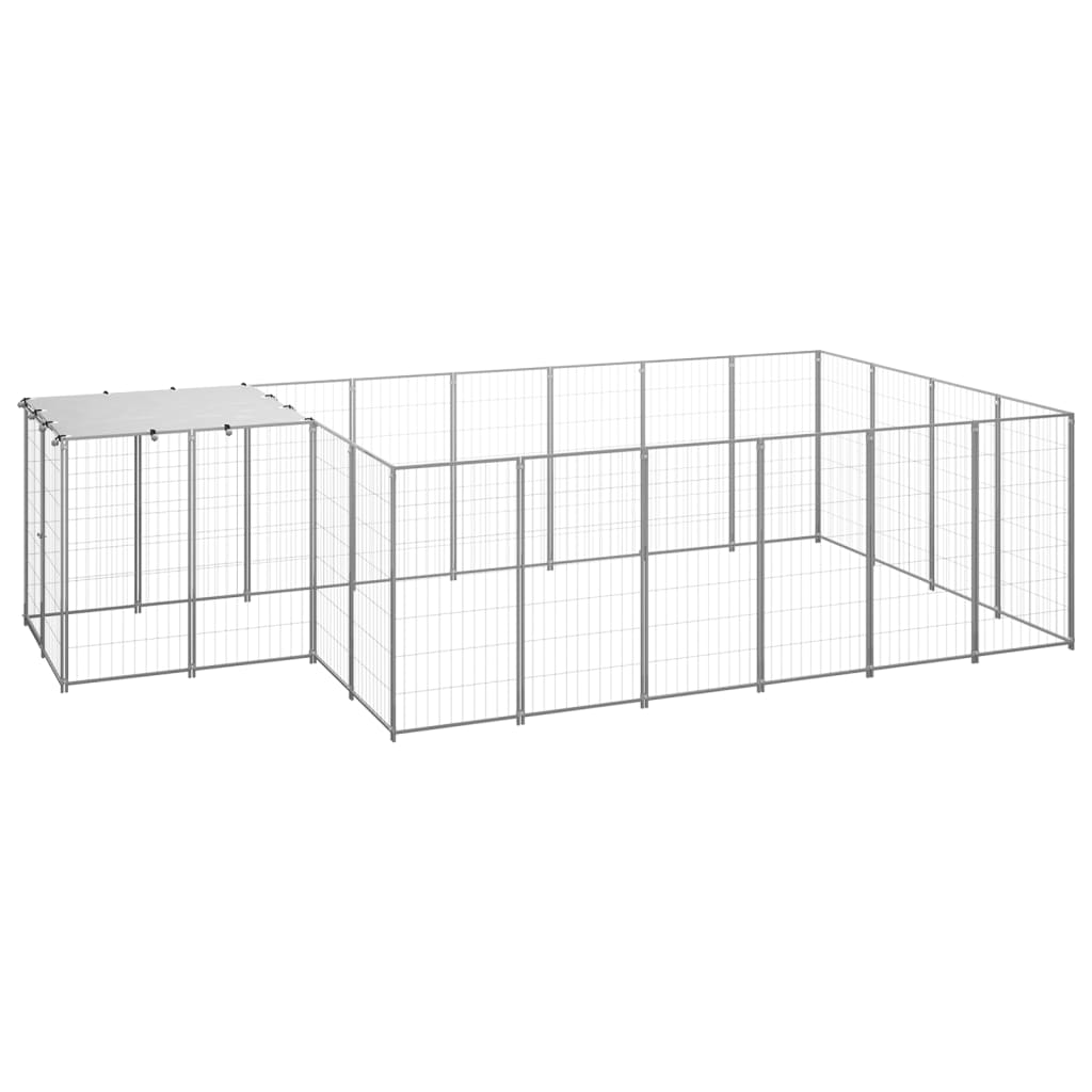 Hondenkennel 8,47 m² staal zilverkleurig is nu te koop bij PeponiXL, paradijselijk wonen!