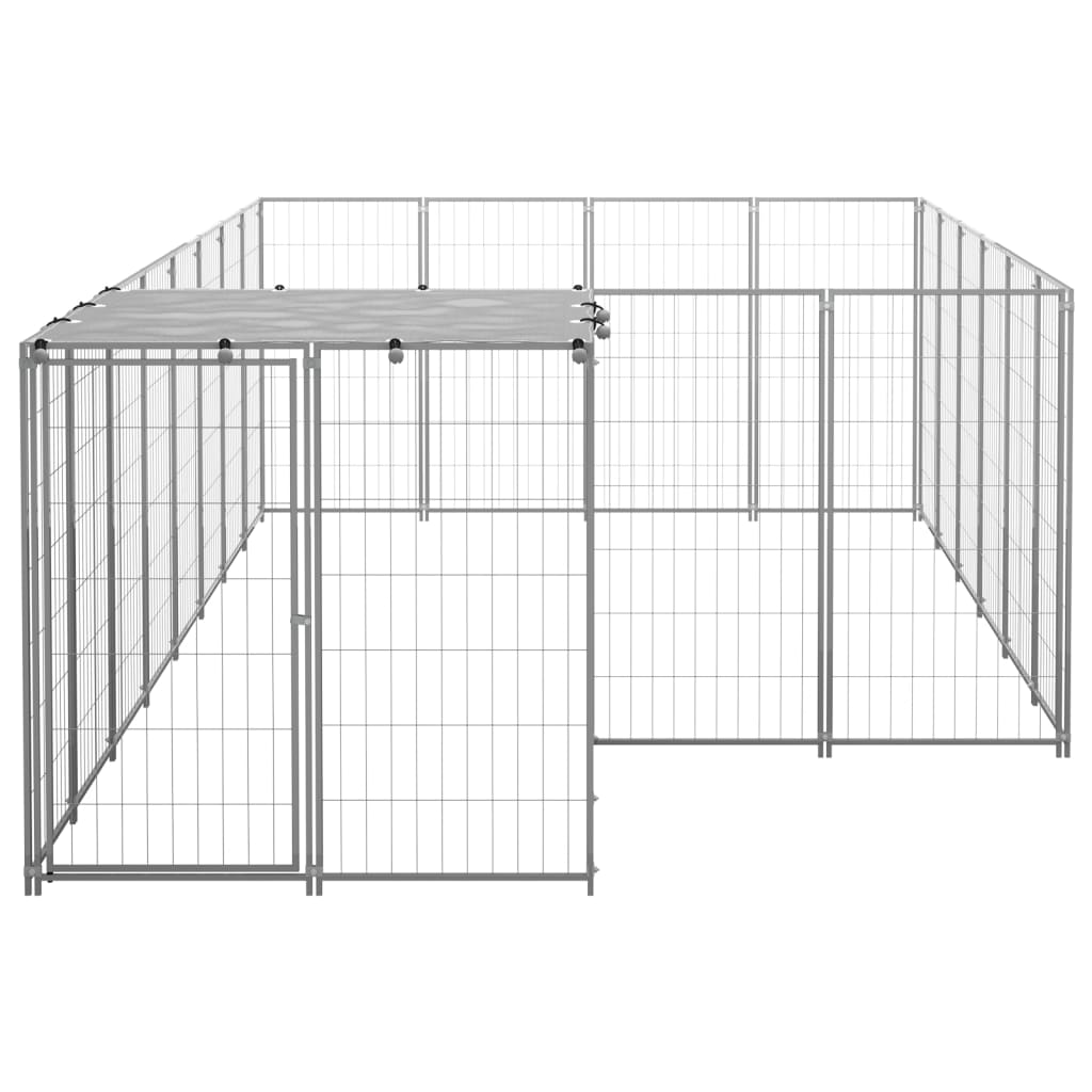 Hondenkennel 8,47 m² staal zilverkleurig is nu te koop bij PeponiXL, paradijselijk wonen!