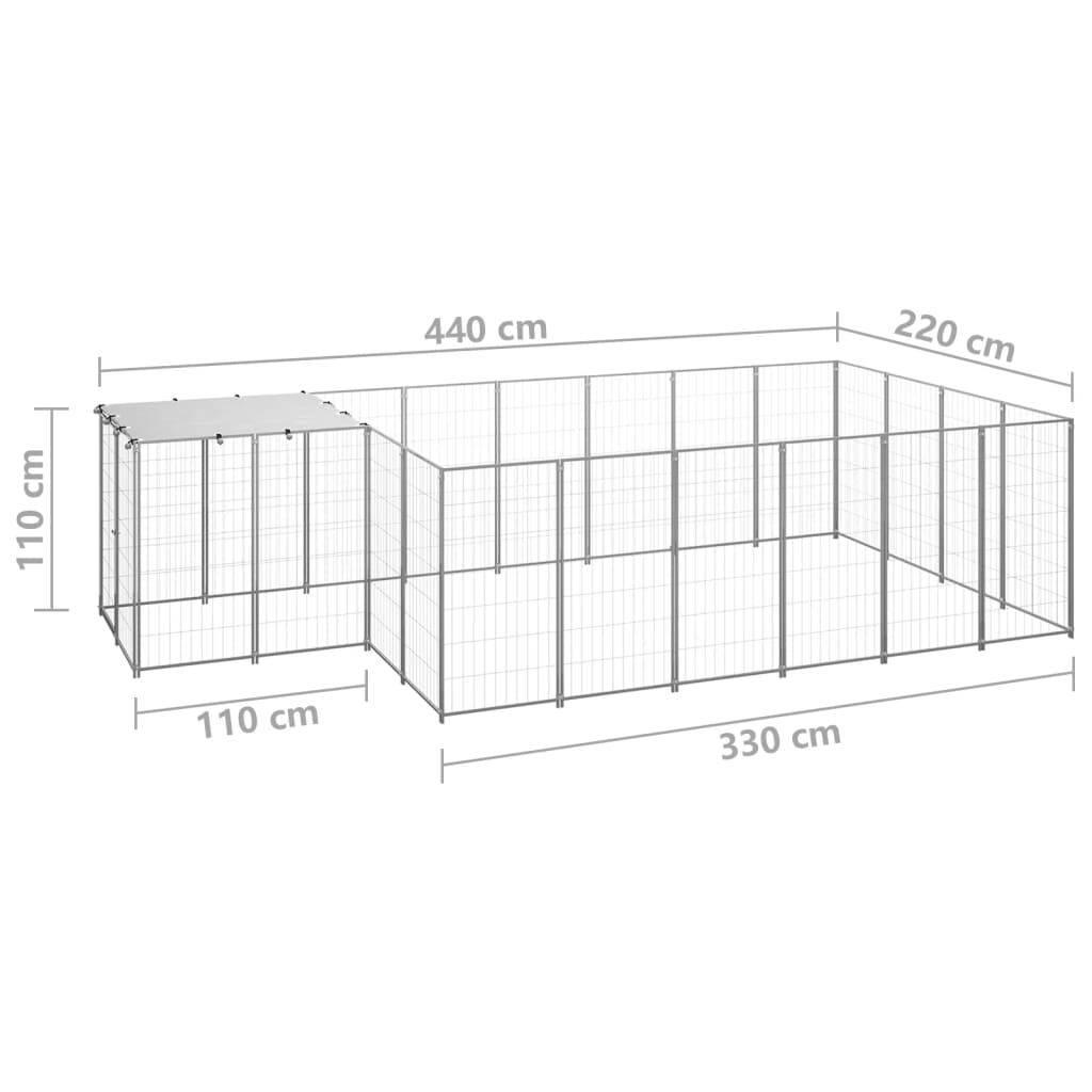 Hondenkennel 8,47 m² staal zilverkleurig is nu te koop bij PeponiXL, paradijselijk wonen!