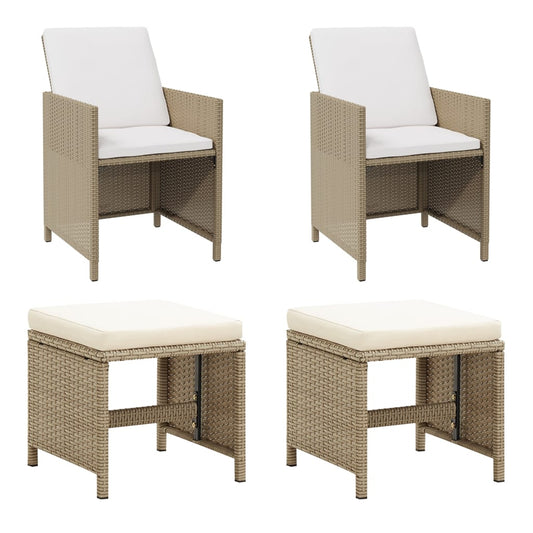 Tuinstoelen 2 st met voetenbanken poly rattan beige is nu te koop bij PeponiXL, paradijselijk wonen!