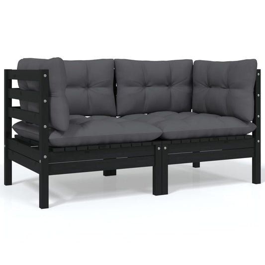 Tuinbank 2-zits met kussens massief grenenhout zwart is nu te koop bij PeponiXL, paradijselijk wonen!