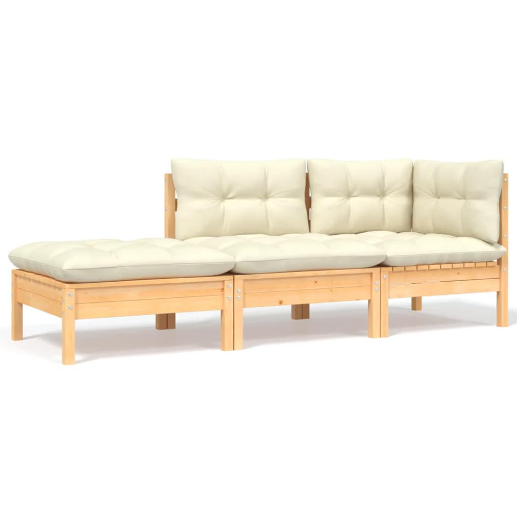 3-delige Loungeset met crèmekleurige kussens massief grenenhout is nu te koop bij PeponiXL, paradijselijk wonen!