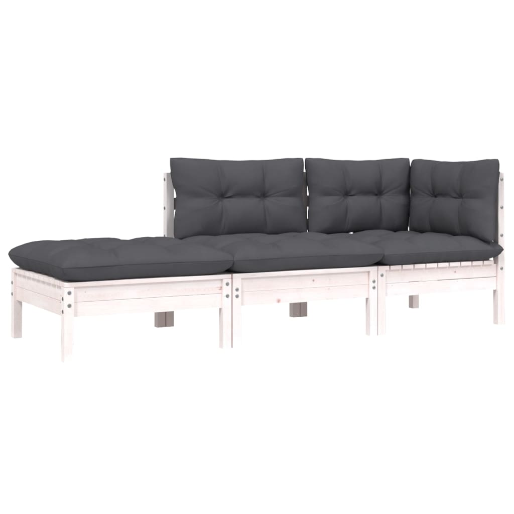 3-delige Loungeset met kussens massief grenenhout wit is nu te koop bij PeponiXL, paradijselijk wonen!