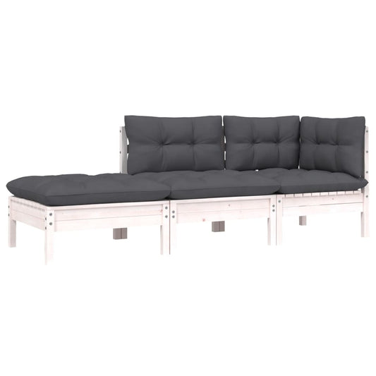 3-delige Loungeset met kussens massief grenenhout wit is nu te koop bij PeponiXL, paradijselijk wonen!