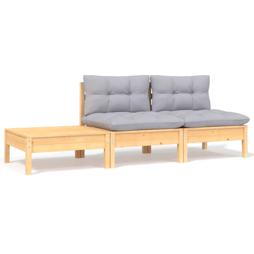 3-delige Loungeset met grijze kussens massief grenenhout is nu te koop bij PeponiXL, paradijselijk wonen!