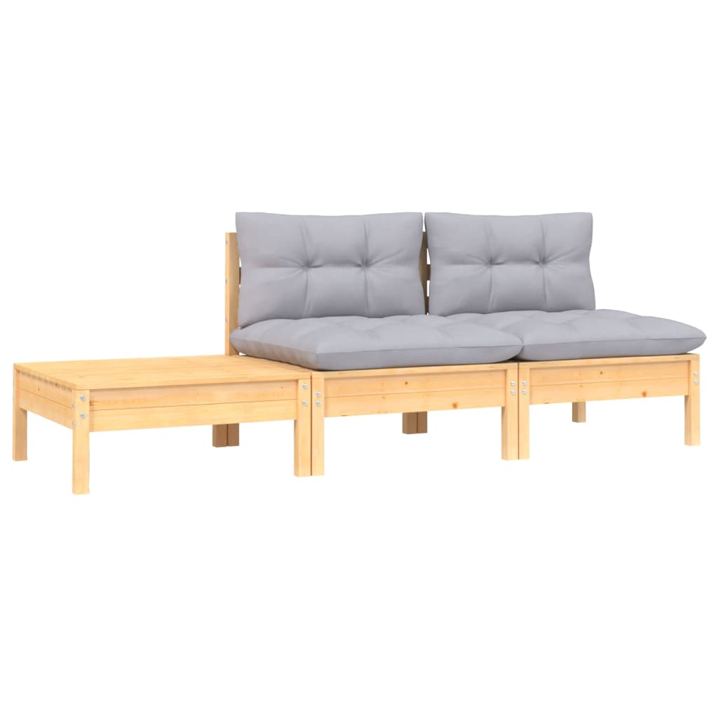 3-delige Loungeset met grijze kussens massief grenenhout is nu te koop bij PeponiXL, paradijselijk wonen!