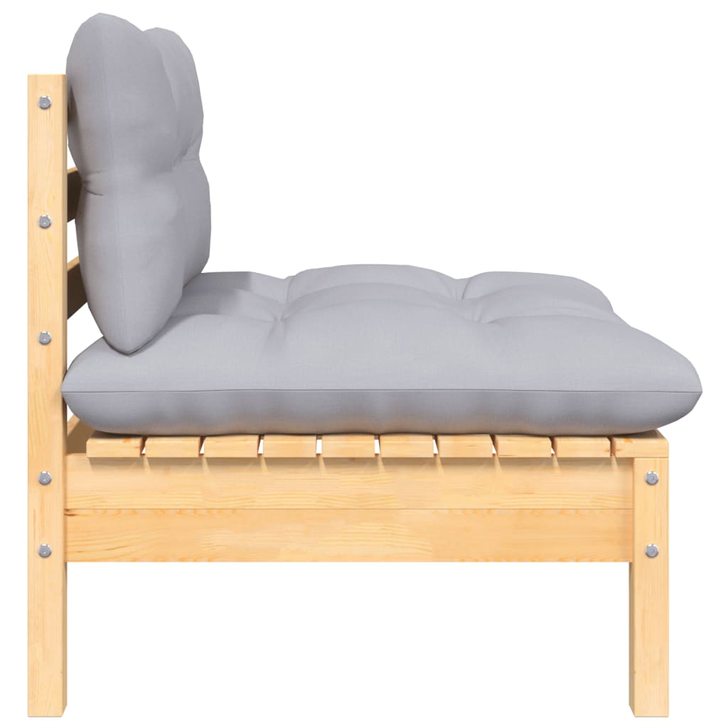 3-delige Loungeset met grijze kussens massief grenenhout is nu te koop bij PeponiXL, paradijselijk wonen!